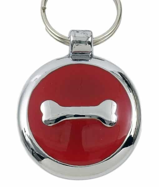Smarties Domed Dog ID Tag With Bone Picture - Red