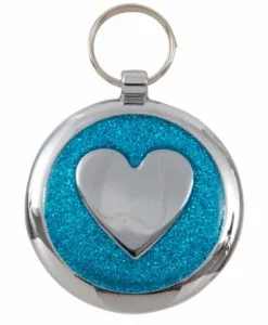 Luxury Pet ID Tag - Azure Blue - Heart -  Shimmer