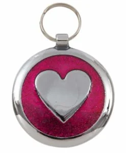 Luxury Pet ID Tag - Deep Pink - Heart - Shimmer