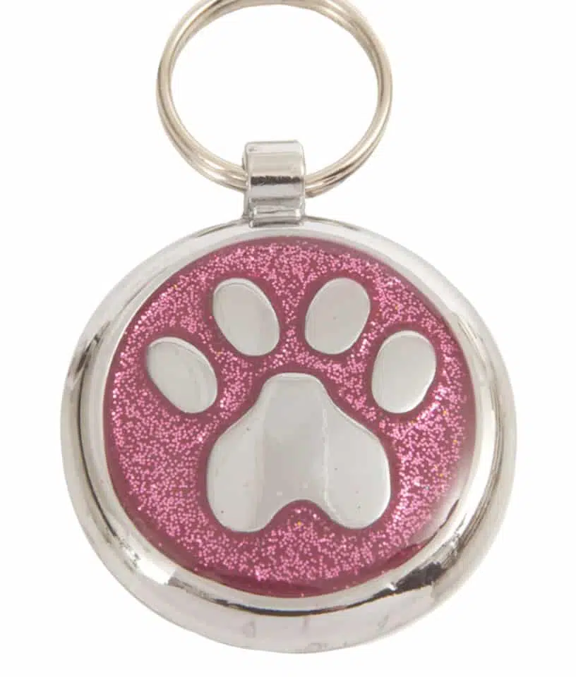Luxury Pet ID Tag - Pretty Pink - Paw - Shimmer