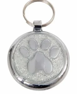 Luxury Pet ID Tag - Silver Sparkle - Paw - Shimmer